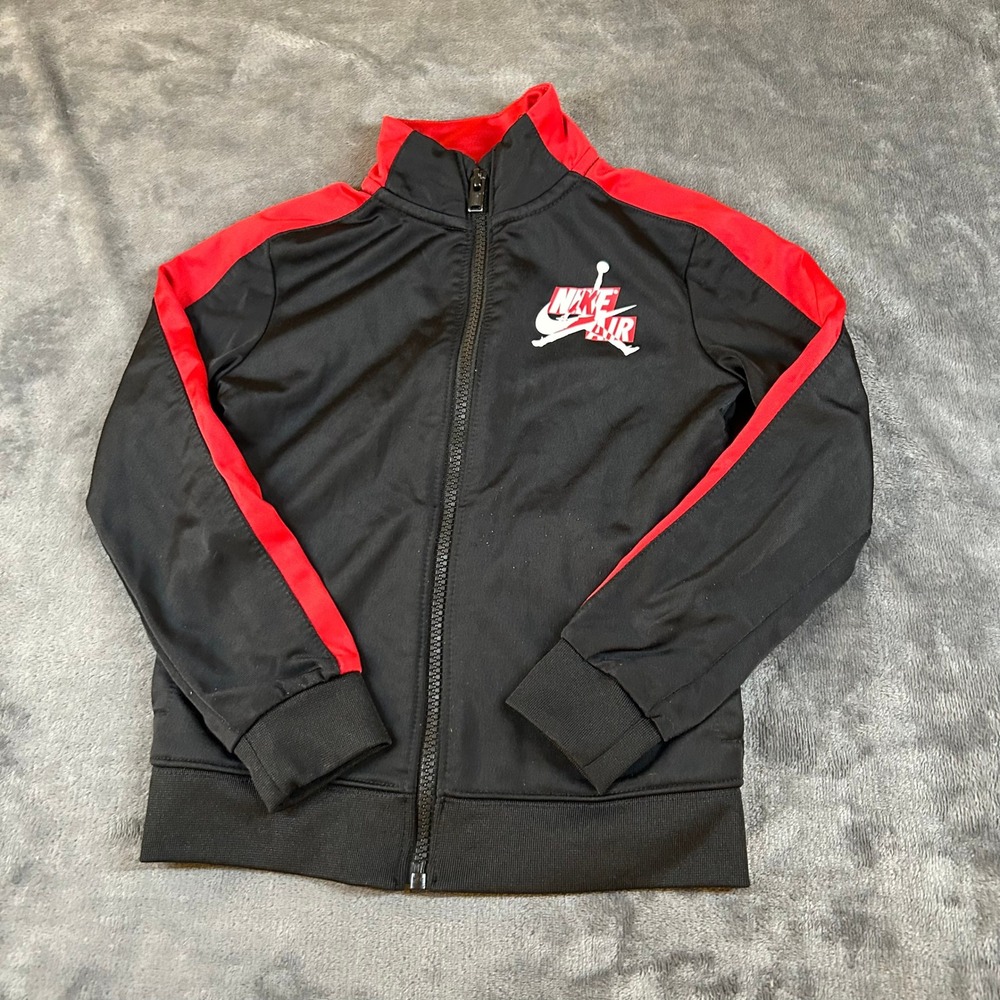 Jordan Track Jacket Boys Kids Size 4T Full Zip Black‎ Red Nike Air Logo